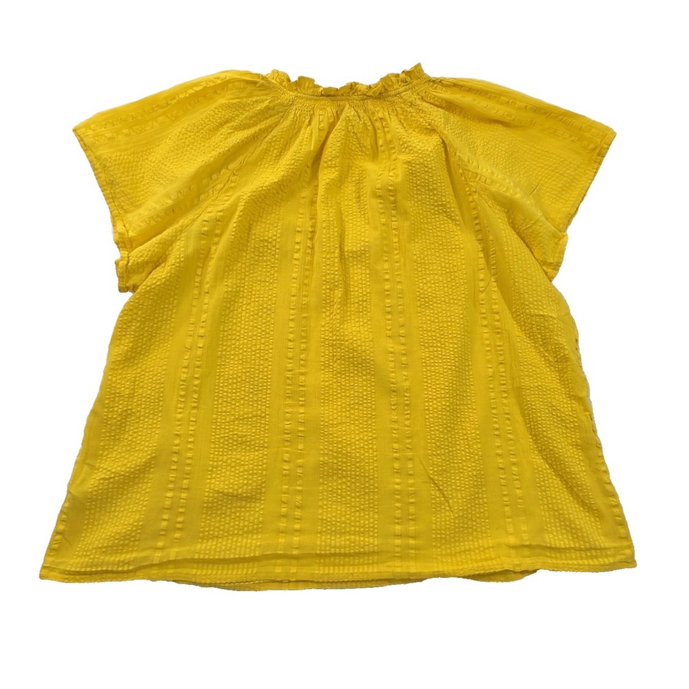 J Crew Ruffle V-Neck Blouse XL Butter Yellow Cotton Textured Short Sleeve Top - Picture 2 of 15
